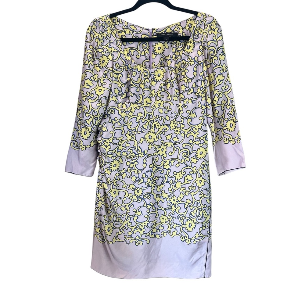Marc Jacobs Purple Yellow Floral Pastel‎ Silk Sheath Dress Size 8